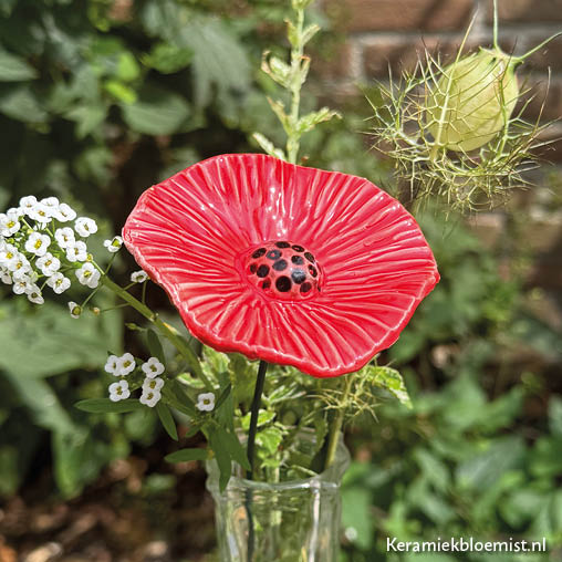keramiekbloemist-bloemen-van-keramiek-klaproos-klaproos-stripe-rood Klaproos Stripe - Afbeelding 1